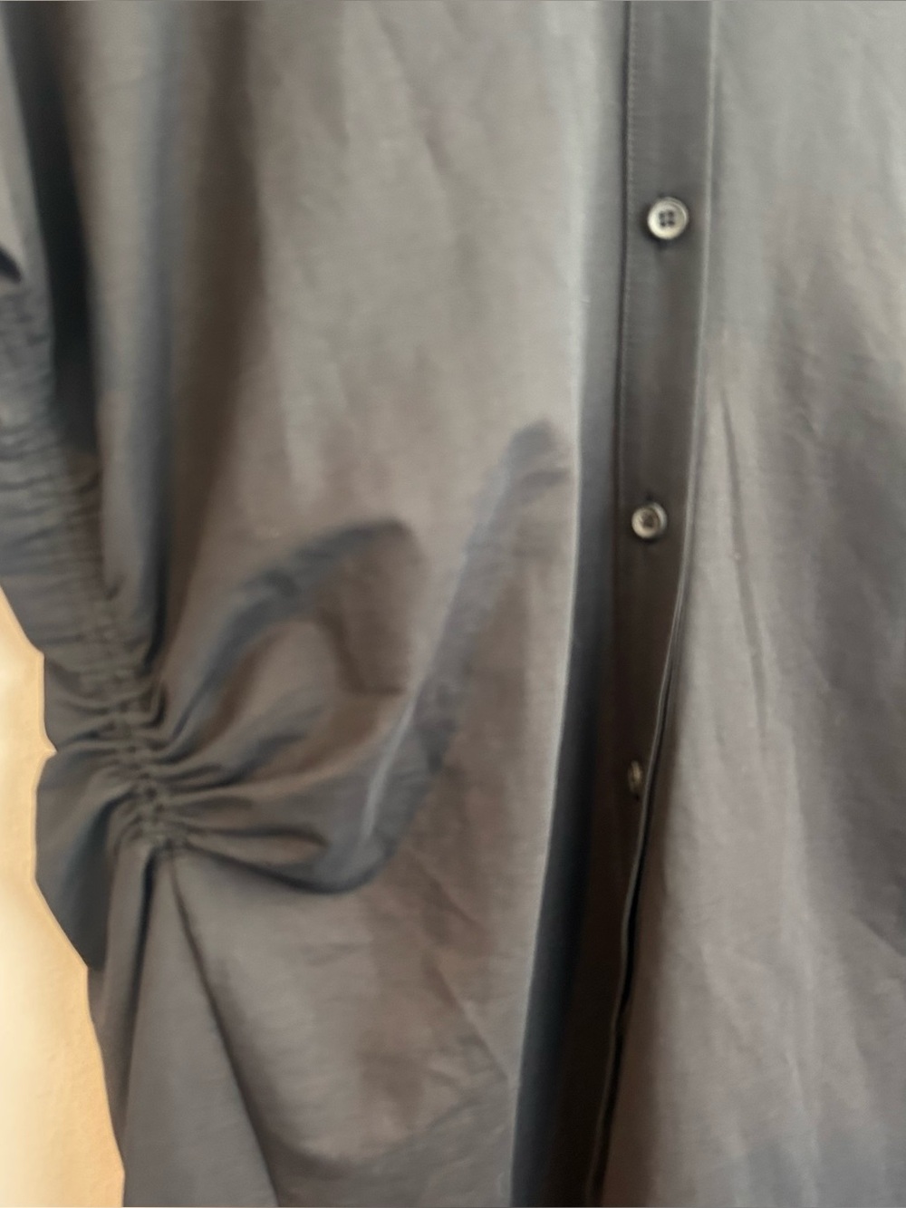 COS Dark Blue Short Sleeve Ruched Button Front Shirt Collared Midi Dress Large - Picture 8 of 12